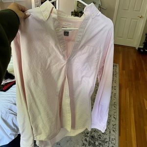 pink and white striped button up